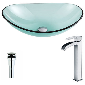 Major Deco-Glass Vessel Sink, Lustrous Green With Key Faucet, Polished Chrome