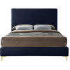 Geri Velvet Upholstered Bed, Navy, Full