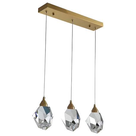 Luxury Diamond Crystal Chandelier, 3 Lights Rectangular, Dimmable