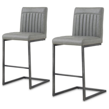 Ronan PU Leather Counter Stool, Set of 2, Antique Graphite Gray