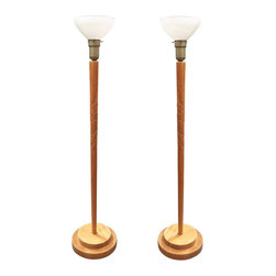 Russel Wright Style Hand-Carved Torchiere Floor Lamp, Pair - Floor Lamps