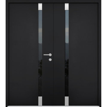 Exterior Entry Steel Double Doors /Cynex 6777 Black /72x80 Left Inswing