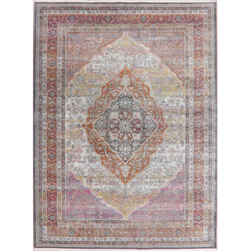 Traditional Floral Distressed Medallion Oriental Area Rug, Round 10 X 10 Ft.