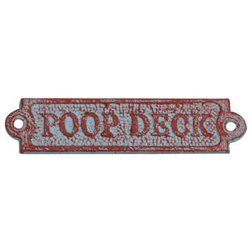 Rustic Red Whitewashed Cast Iron Poop Deck Sign 6'', Metal Wall Plaque