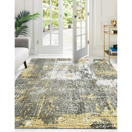 Hand-Knotted Wool Ivory/Gold Transitional Modern Modern Rug, 7' X 9'