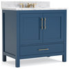 Kendall Blue Bathroom Vanity, 36", Vanity With Carrara Marble Top