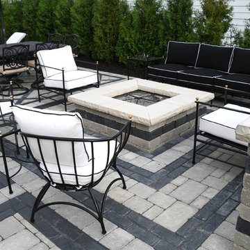 modern brick paver back yard patio