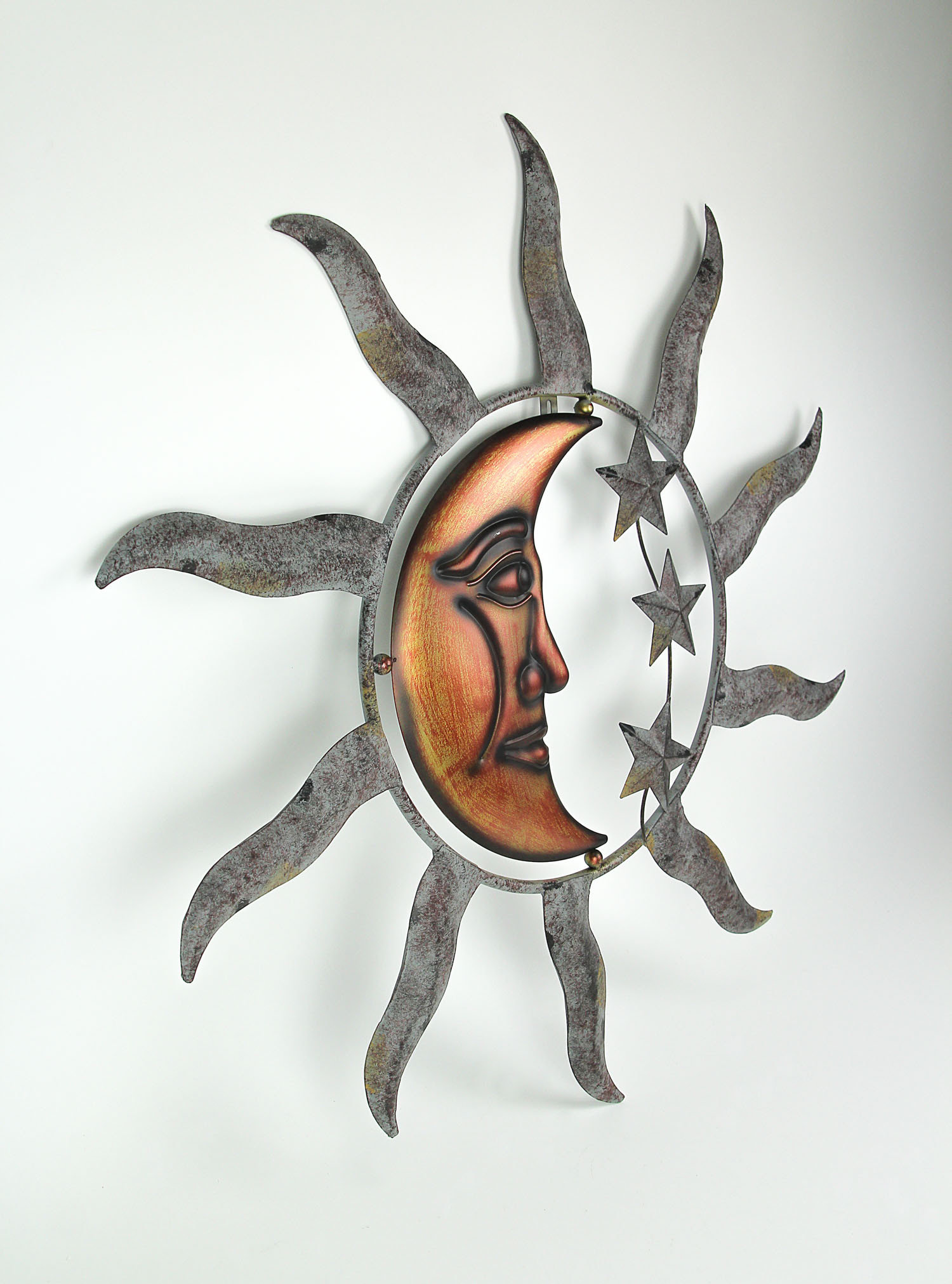 Celestial Sun Moon and Stars Indoor Outdoor 28 inch Metal Wall Hanging ...