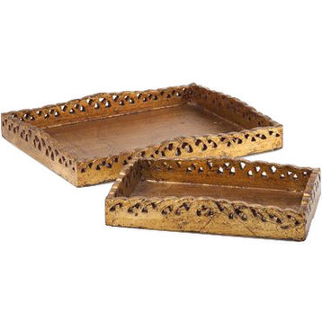 Wooden Trays, Set of 2, Gold