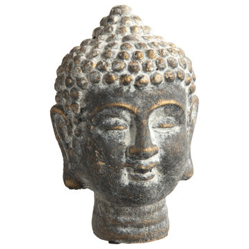 Cement Buddha Head Figurine Washed Concrete Gold Finish