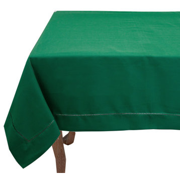 Stylish Solid Color with Hemstitched Border Tablecloth, Emerald, 65"x104"