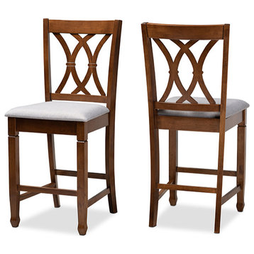 Reneau Gray Fabric Walnut Brown 2-Piece Wood Counter Height Pub Chair Set Set
