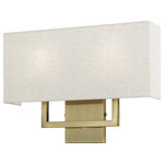 Livex Lighting - Pierson 2 Light Antique Brass ADA Sconce - The contemporary design of the Pierson wall sconce is as beautiful as it is simple. An open rectangle, antique brass finish frame is paired with a light and airy horizontal rectangle oatmeal fabric hardback shade.