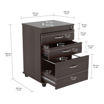 Inval Uffici 3 Drawer Espresso File Cabinet