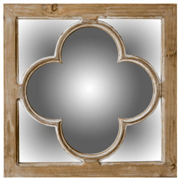 10" Natural Brown With Whitewash Square Wall Mounted Accent Mirror