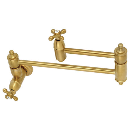 Kingston Brass Wall Mount Pot Filler Kitchen Faucet, Brushed Brass