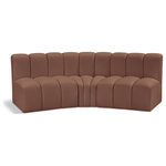 Meridian Furniture - Arc Vegan Leather Upholstered 3-Pc. U-Shaped Modular Sectional, Cognac - Unleash modern opulence with the Arc Vegan Leather 3pc. Sectional. Crafted for the modern connoisseur, this Sectional injects an air of refined luxury into any space. Its sleek silhouette, upholstered in supple cognac vegan leather, exudes timeless sophistication while the deep channel tufting adds textural intrigue, further elevating the chair's visual appeal. The modular design makes it a versatile chameleon, effortlessly adapting to your evolving needs and preferences. Whether you envision it gracing a chic living room corner, basking in the glow of a bedroom window, or adding a touch of drama to a home office, the Arc seamlessly complements your unique interior aesthetic.