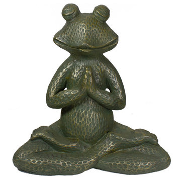 14" Gold Verdigris Yoga Frog Outdoor Garden Statue