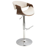 lumisource Curvo Adjustable Barstool in Walnut Wood, Cream