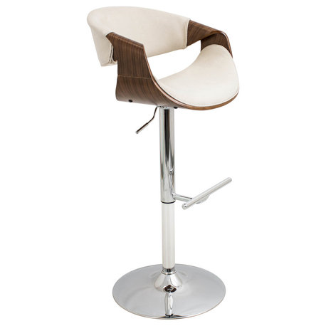 lumisource Curvo Adjustable Barstool in Walnut Wood, Cream