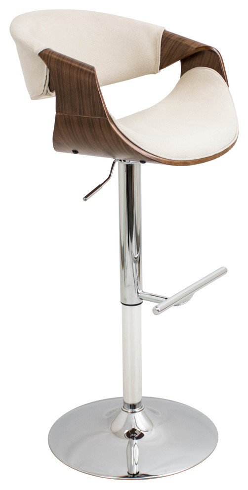 lumisource Curvo Adjustable Barstool in Walnut Wood, Cream