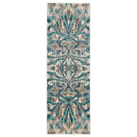 Weave & Wander Arsene Abstract Ikat Rug, Blue/Gray, 2'7"x8' Runner