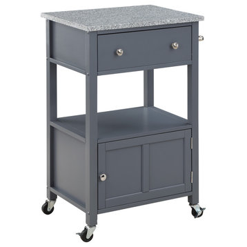 Fairfax Kitchen Cart With Granite Top and Gray Base