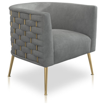 Velvet  Handmade Woven Accent Chair, Tufted Single Sofa Chair for Living Room, Grey