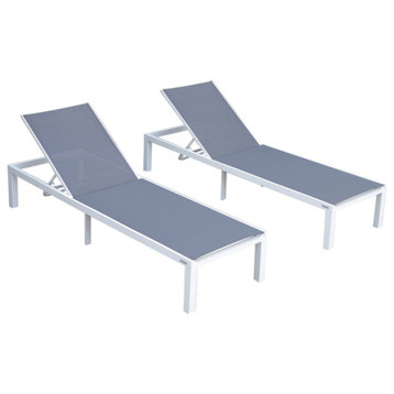 LeisureMod Marlin Patio Chaise Lounge Chair White Frame Set of 2, Dark Gray