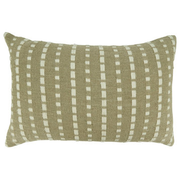 Throw Pillow With Stitched Stripe Design, Natural, 16"x24", Cover Only