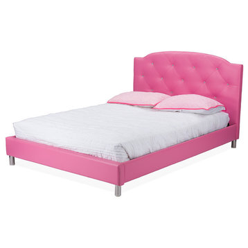 Canterbury Leather Contemporary Bed, Pink, Full