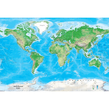 World Physical Map Decal, Peel and Stick, 1-Panel, 89"x60"