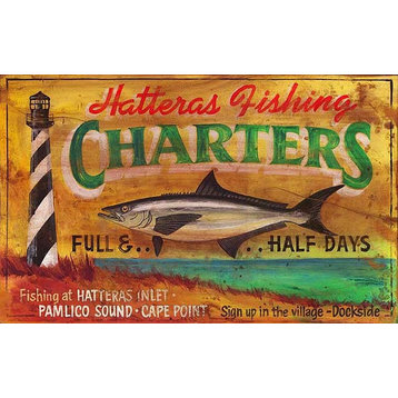 Vintage Beach Signs - Hatteras Fishing Charters, No_25x40 in