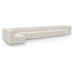 Meridian Furniture - Ollie Black Boucle Fabric L-Shaped Modular Sectional, Cream, 8-Piece: 6 Armless Chair, 2 Corner Chair - Meet the epitome of style and functionality with this Ollie boucle fabric living room sectional, part of the Ollie modular collection. A contemporary marvel, this sectional features chic and inviting rich cream boucle fabric upholstery, giving it a sumptuous texture that oozes elegance and luxury. Curved corners add to the visual look of the sectional while maximizing seating comfort while lounging, reading, or entertaining. Pair it with other items in the Ollie collection easily, thanks to an attachment latch underneath.