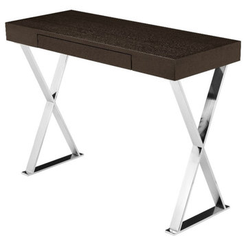 Pangea Home Alexa Wood Veneer & High Polished Steel Console Table in Espresso