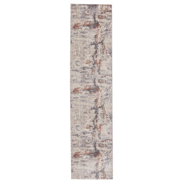Vibe Heath Abstract Gray and Red Area Rug, 2'9"x8'