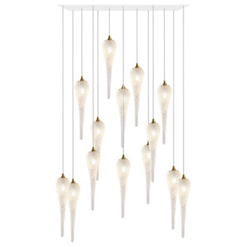 Icicle 14 Blown Glass Chandelier, White, 48", Clear Glass