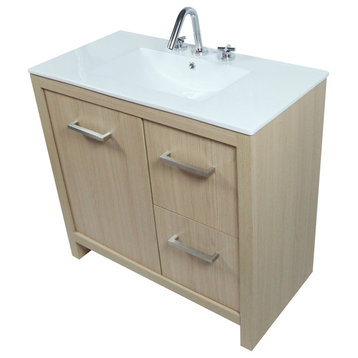 Single Sink Vanity, Neutral Finish With White Ceramic Top, 36"