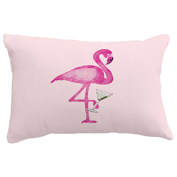 Single Flamingo Tropical Print Throw Pillow With Linen Texture, Pink, 14"x20"