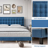 Contemporary Platform Bed, Button Tufted Adjustable Headboard, Blue/Full