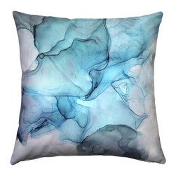 Pillow Decor Ltd. - Karalina Design Watercolor Throw Pillow 20"x20", Khyber Haze Blue - Decorative Pillows