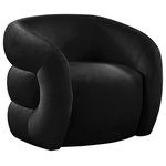 Meridian Furniture - Roxbury Velvet Upholstered Accent Chair, Black - Relax in both comfort and style with the Roxbury velvet accent chair. Its deep channel tufted curved back is comfortable while also providing your home with a uniquely designed accent piece that is eye catching. Its black velvet upholstery is both chic and soft, enabling you to bliss out while kicking back and reading or watching TV. Its contemporary design makes a stunning addition to any living space, whether you position this accent chair in your living room or bedroom.