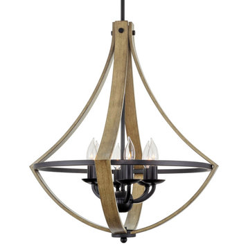 Kira Home Laguna 26" Rustic Foyer Chandelier, Wood Style Metal Frame, Accents