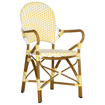 2 Pack Patio Dining Chair, Stackable Design With Woven Wicker Seat, Yellow/White
