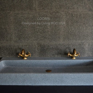 Deep Gray Granite double trough bathroom sink-Looan