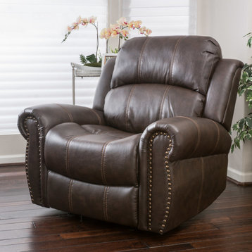 GDF Studio Harbor Brown Leather Glider Recliner Club Chair