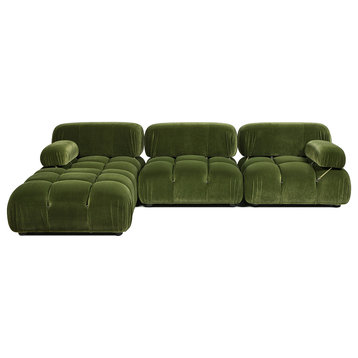 Marcel 109.5" Modular Modern 4-Piece Reversible Sectional Sofa, Olive Green Performance Velvet