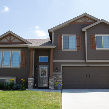 Stone Accents w/ Custom Wood Shutters