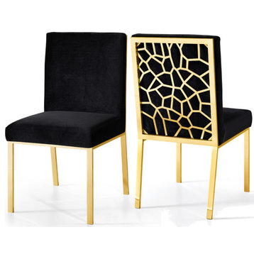 The Weaver Dining Chair, Black, Velvet, Gold Base (Set of 2)