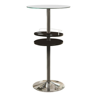 Benzara BM69380 Round Bar Table with Tempered Glass Top Black